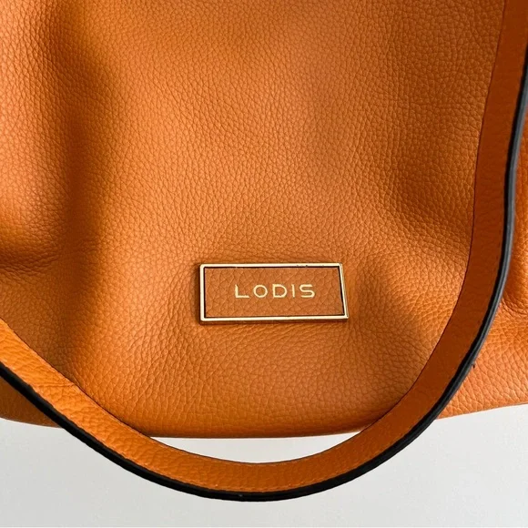 Lodis NWT $158 Daria Pumpkin Orange Authentic Pebbled Leather Crescent Hobo Bag - Picture 2 of 9